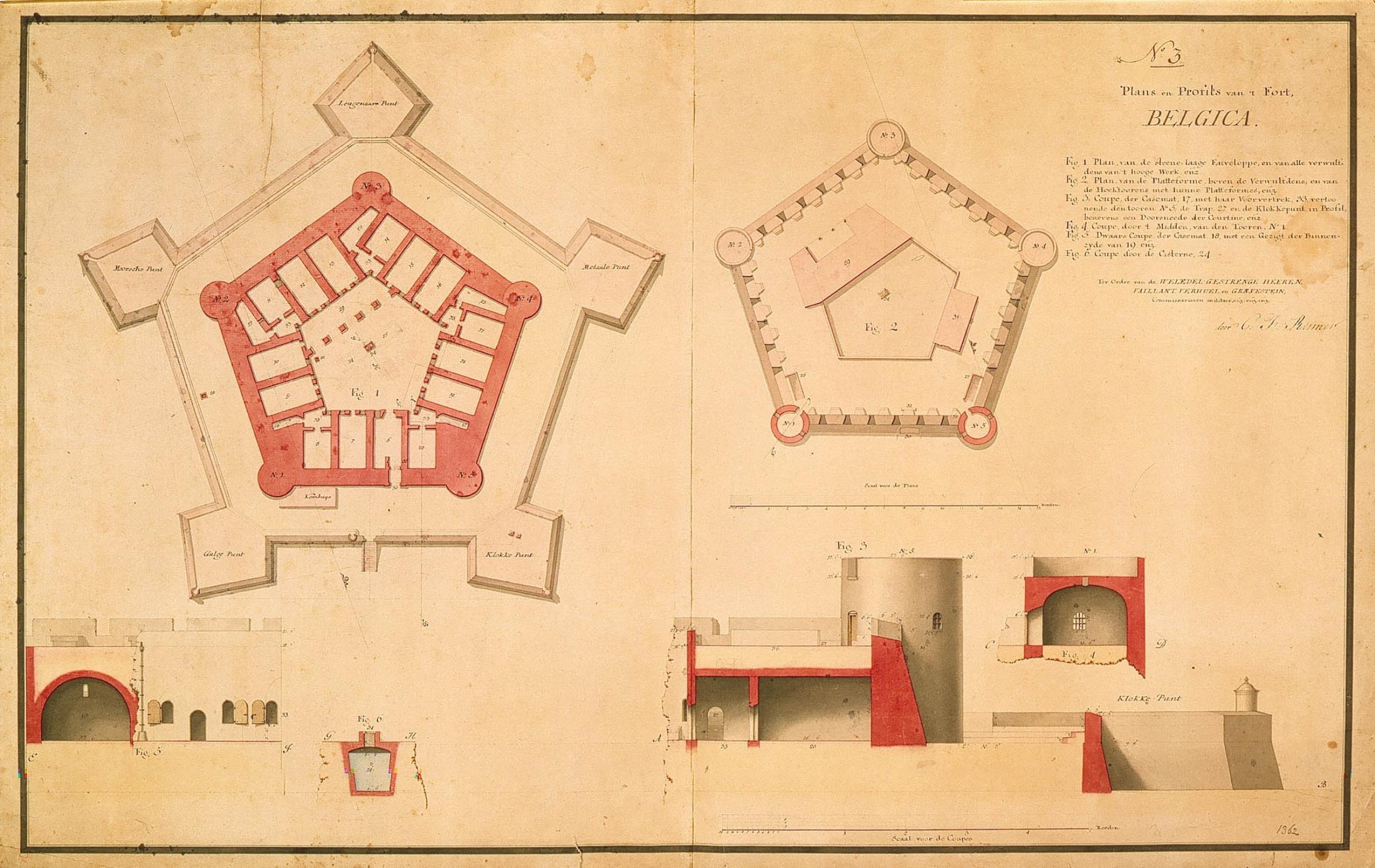 Plan and elevation of Fort Belgica